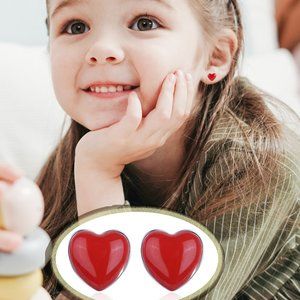 Girls Classic Red Love Heart Stud Earrings